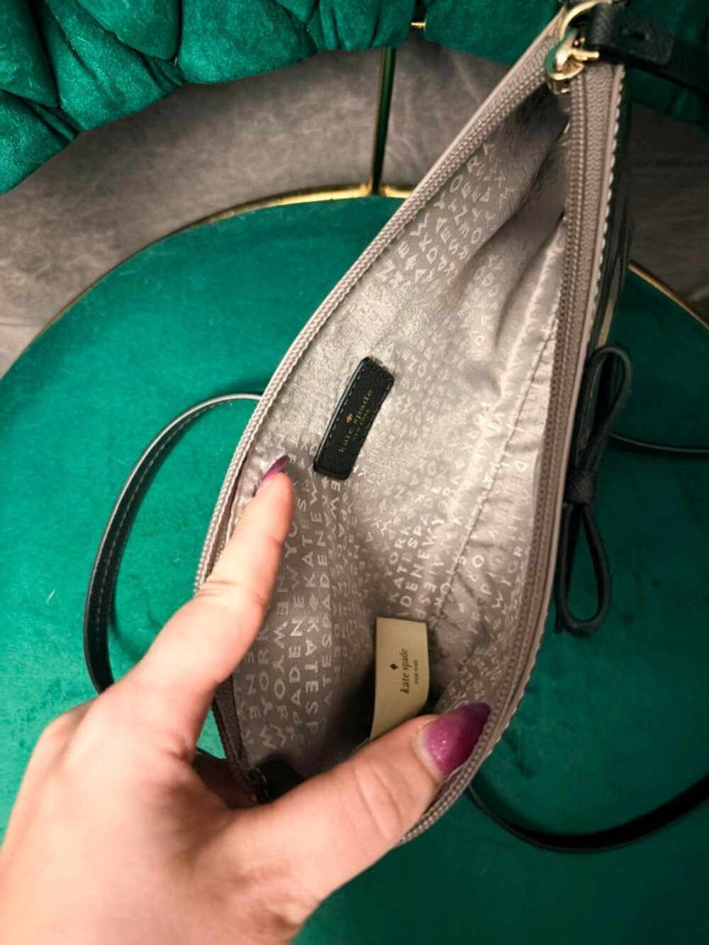 Kate Spade New York Purple Glitter Bow Crossbody Purse | Evening Bag - Picture 3 of 5